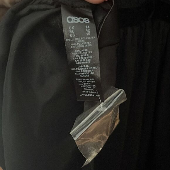 ASOS black chiffon dress with velvet waistband & diamond detail around neckline - Picture 8 of 9